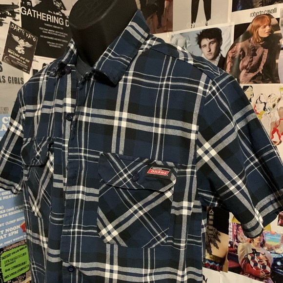 Dickies Blue Flannel Mens Shrt Slv Buttondown Sz M - Picture 3 of 4